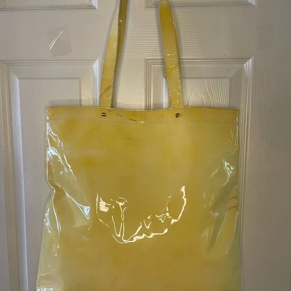 Authenticated Tory Burch leather patent yellow Large tote with dust bag